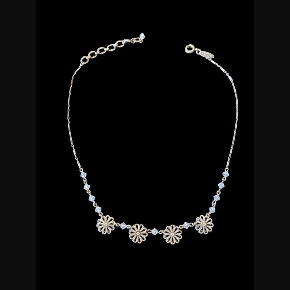 Liz Palacios SF Swarovski Crystal Silver Tone Flower 15" Choker Necklace - Picture 7 of 9